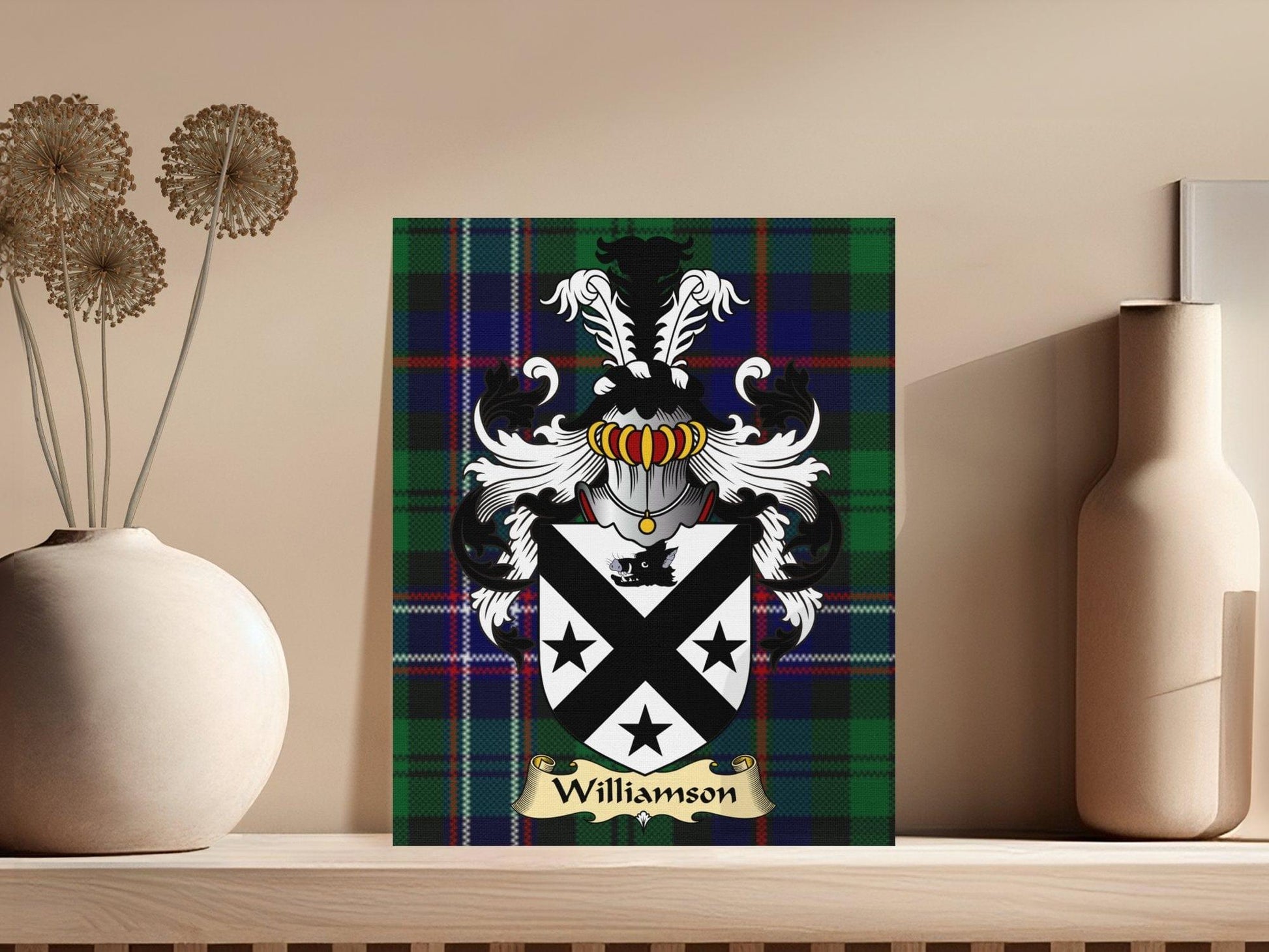 Physical Item Small 8" x 10" Williamson Clan Coat of Arms Tartan Canvas Wrap