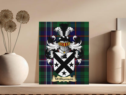 Physical Item Small 8" x 10" Williamson Clan Coat of Arms Tartan Canvas Wrap