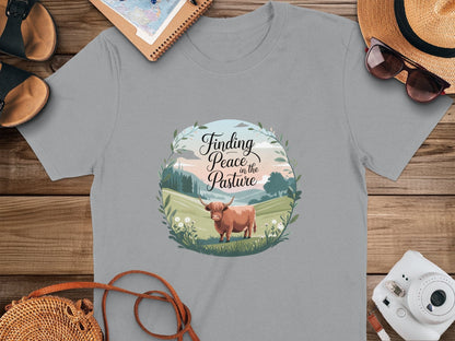 Physical Item Sport Grey / S Finding Peace in the Pasture Highland Cow T-Shirts