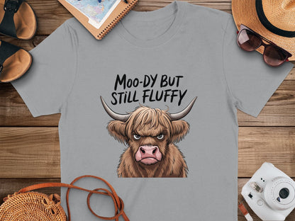 Physical Item Sport Grey / S Highland Cow T-Shirts Moody But Still Fluffy T-Shirts