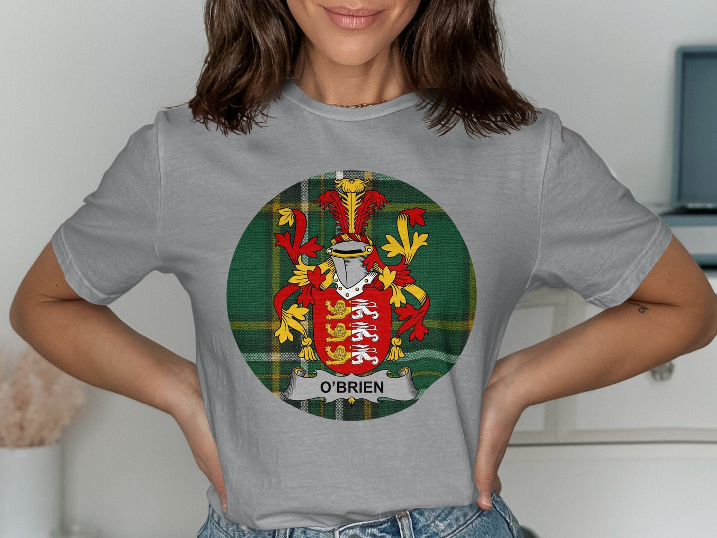 Physical Item Sport Grey / S O'Brien Coat of Arms on Tartan Background T-Shirt