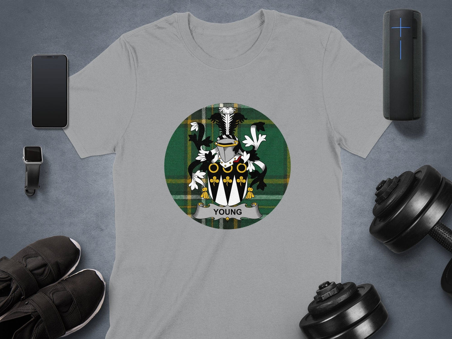 Physical Item Sport Grey / S Young Coat of Arms on Irish Tartan Background T-Shirt