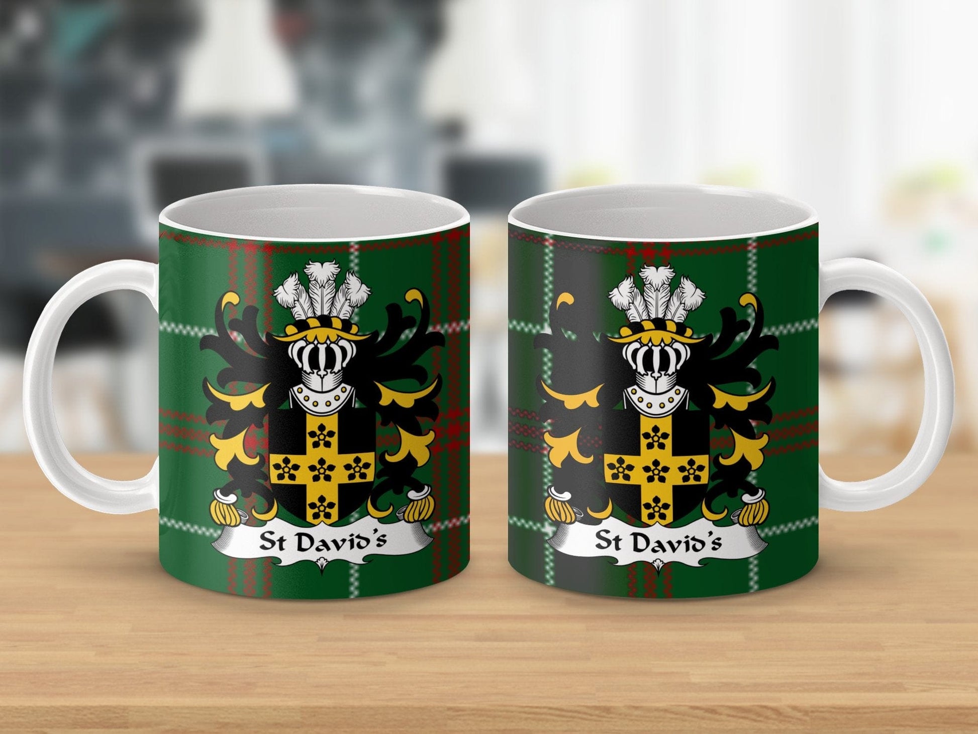 Physical Item St David's Coat of Arms on Welsh Tartan Background Mug