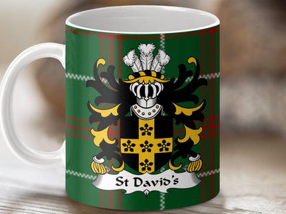 Physical Item St David's Coat of Arms on Welsh Tartan Background Mug