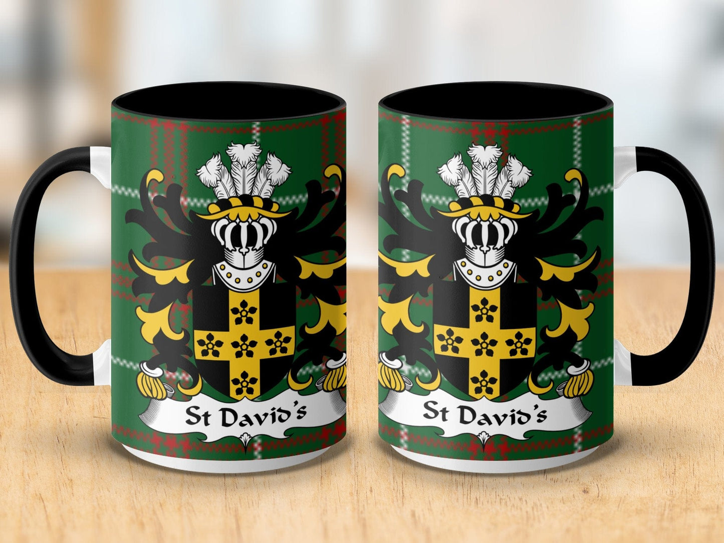 Physical Item St David's Coat of Arms on Welsh Tartan Background Mug