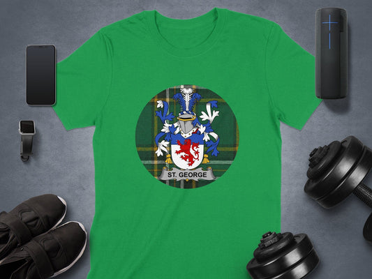 Physical Item St. George Coat of Arms on Irish Tartan Background T-Shirt