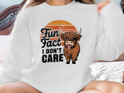 Physical Item Sweatshirts / S / Ash Fun Fact I Don't Care Highland Cow T-Shirt or Sweatshirt, Funny Cow Graphic Tee, Cute Animal Shirt