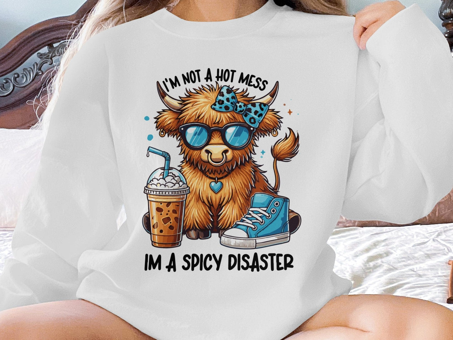 Physical Item Sweatshirts / S / Ash Highland Cow Cute Shirt, Funny Spicy Disaster Graphic Tee, Trendy Highland Cow Sweatshirt, Gift for Cow Lover