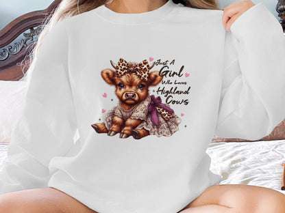 Physical Item Sweatshirts / S / Ash Just A Girl Who Loves Highland Cows T-Shirt or Sweatshirt, Cute Highland Cow Design