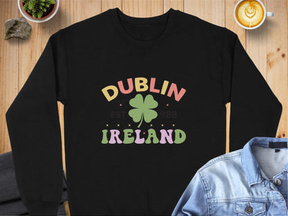 Physical Item Sweatshirts / S / Black Dublin Ireland Clover EST 988 Graphic t-shirt sweatshirt