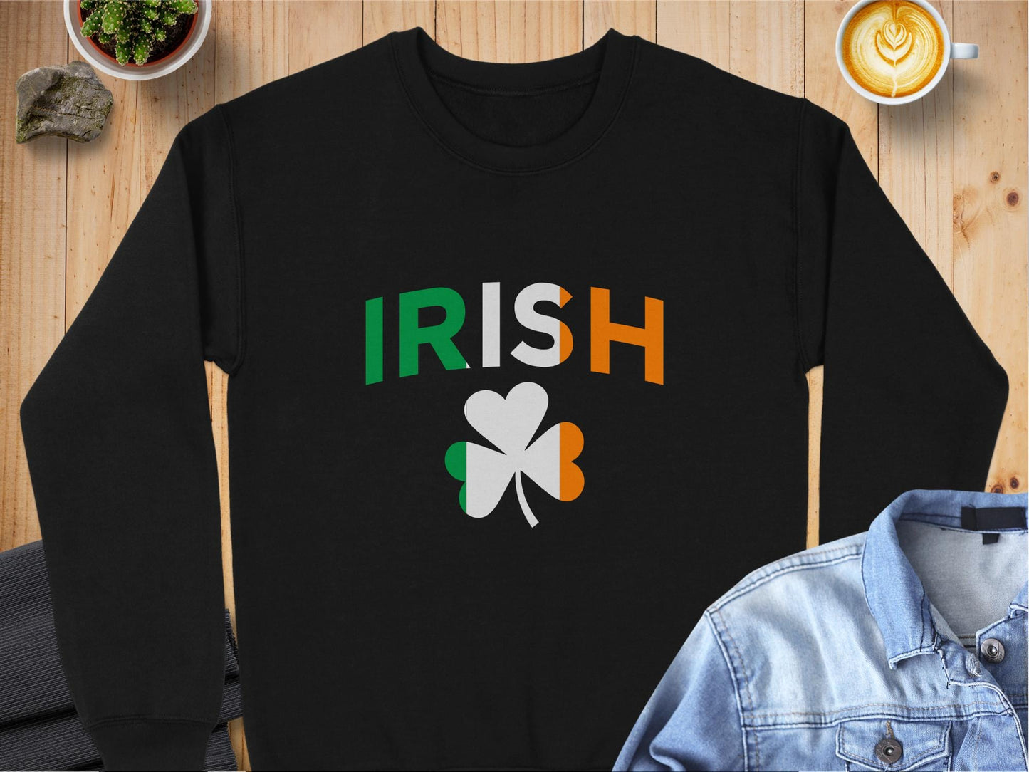 Physical Item Sweatshirts / S / Black Unisex Irish Shamrock Split Color Design t-shirt sweatshirt