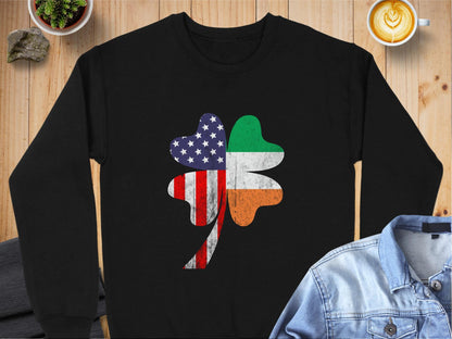 Physical Item Sweatshirts / S / Black USA and Ireland Flag Clover Design t-shirt sweatshirt