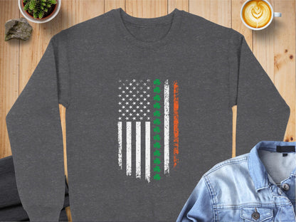 Physical Item Sweatshirts / S / Dark Heather Distressed USA Flag Shamrock Stripe Unisex Irish T-shirt Sweatshirt