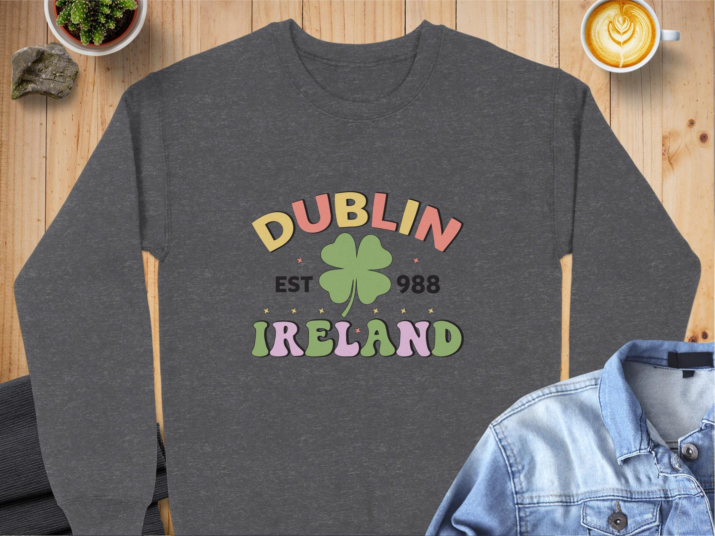 Physical Item Sweatshirts / S / Dark Heather Dublin Ireland Clover EST 988 Graphic t-shirt sweatshirt