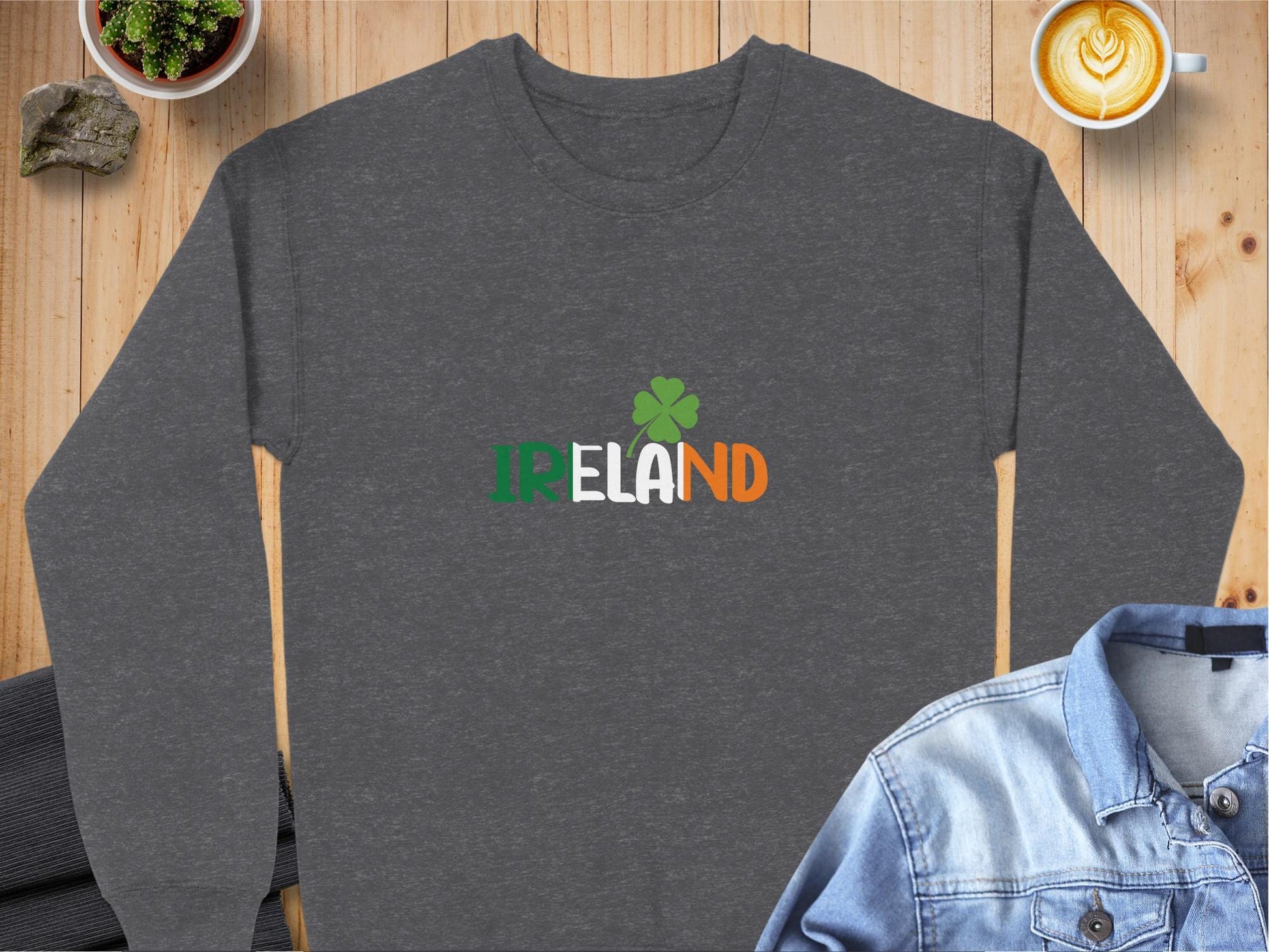 Physical Item Sweatshirts / S / Dark Heather Retro IR ND Clover Design Unisex Irish t-shirt sweatshirt