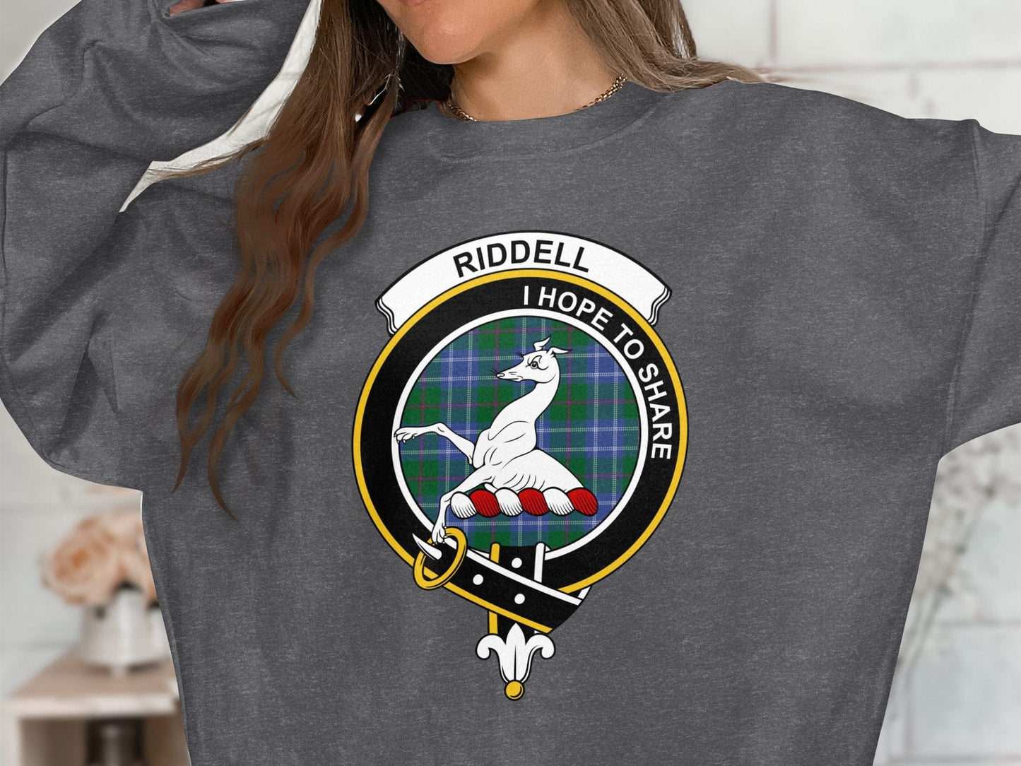 Physical Item Sweatshirts / S / Dark Heather Riddell Scottish Clan Crest Tartan long sleeve tee sweatshirt hoodie