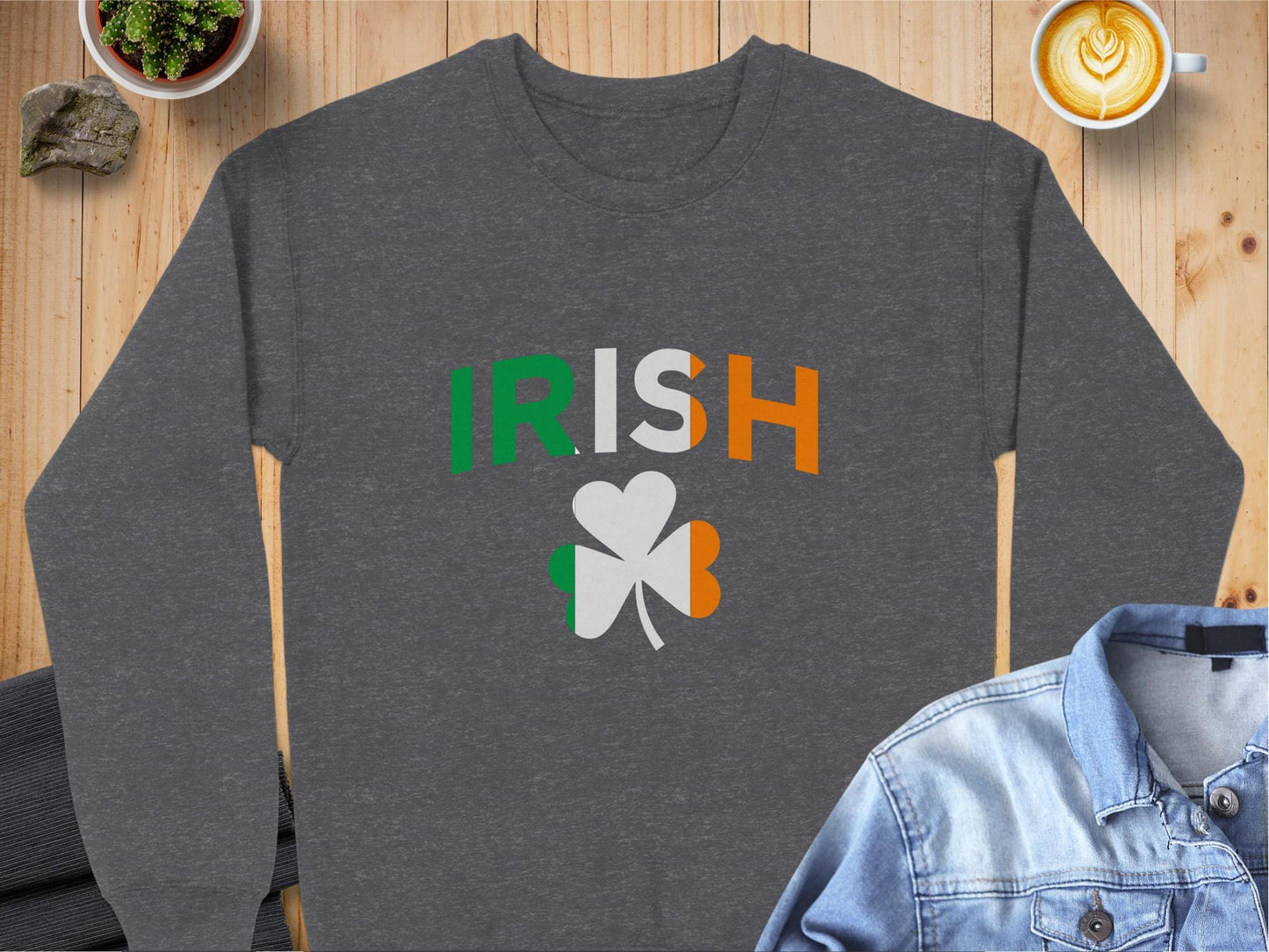 Physical Item Sweatshirts / S / Dark Heather Unisex Irish Shamrock Split Color Design t-shirt sweatshirt