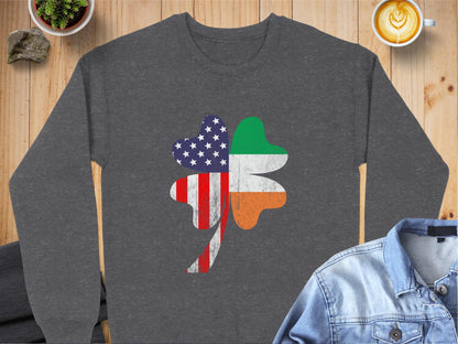 Physical Item Sweatshirts / S / Dark Heather USA and Ireland Flag Clover Design t-shirt sweatshirt