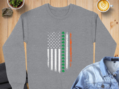 Physical Item Sweatshirts / S / Graphite Heather Distressed USA Flag Shamrock Stripe Unisex Irish T-shirt Sweatshirt