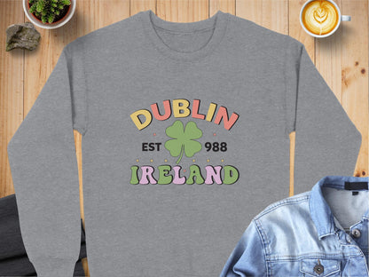 Physical Item Sweatshirts / S / Graphite Heather Dublin Ireland Clover EST 988 Graphic t-shirt sweatshirt