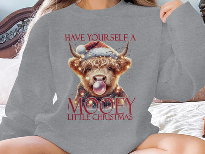 Physical Item Sweatshirts / S / Graphite Heather Highland cow Christmas shirt, Mooey Christmas shirt, holiday cow sweater, funny cow holiday shirt