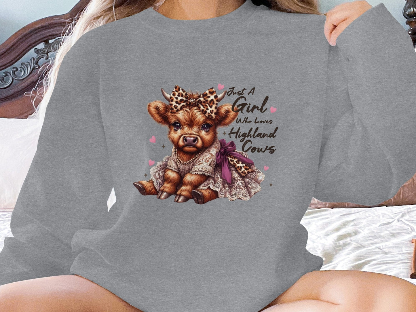 Physical Item Sweatshirts / S / Graphite Heather Just A Girl Who Loves Highland Cows T-Shirt or Sweatshirt, Cute Highland Cow Design