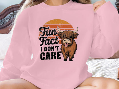 Physical Item Sweatshirts / S / Light Pink Fun Fact I Don't Care Highland Cow T-Shirt or Sweatshirt, Funny Cow Graphic Tee, Cute Animal Shirt