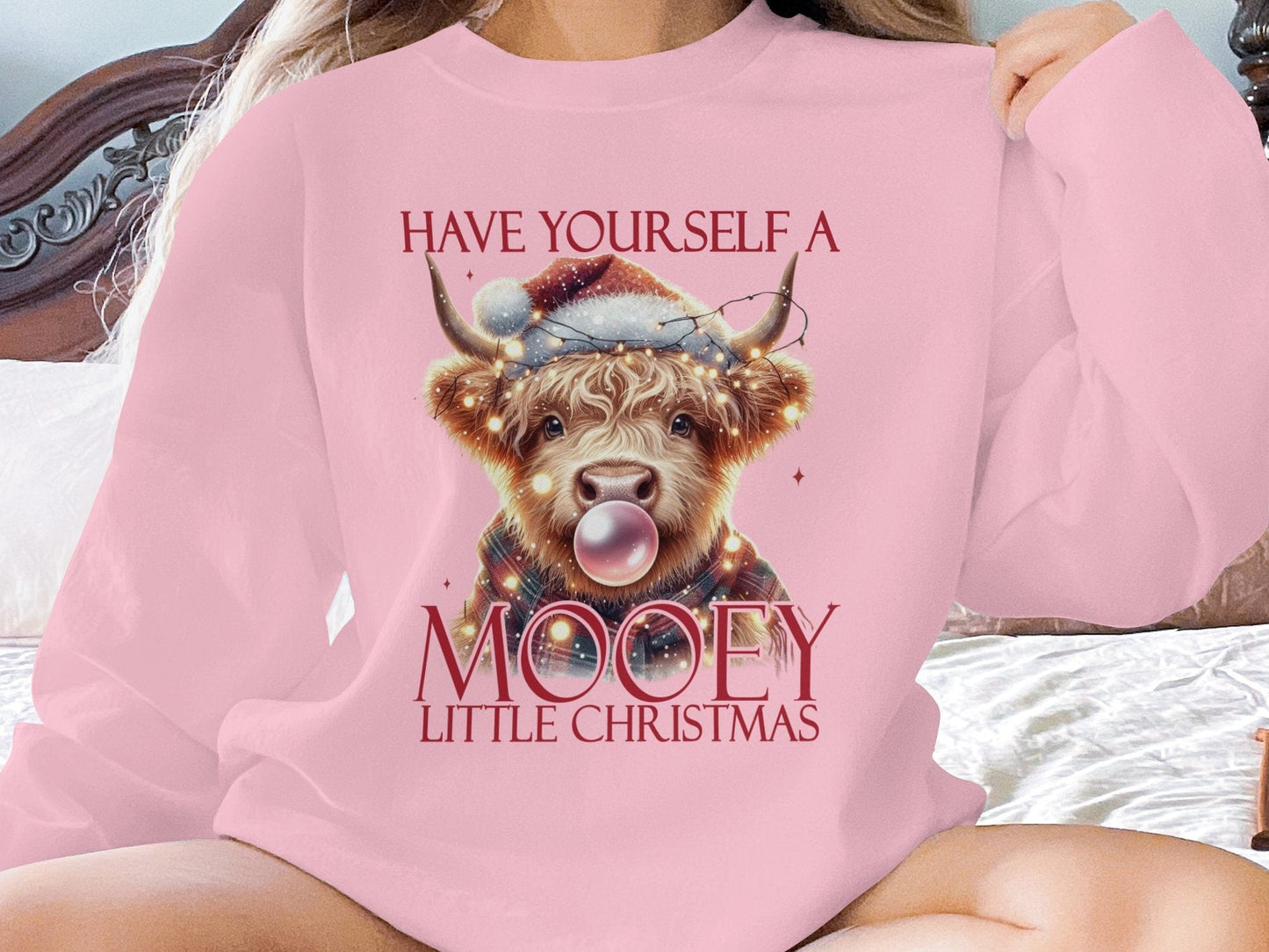 Physical Item Sweatshirts / S / Light Pink Highland cow Christmas shirt, Mooey Christmas shirt, holiday cow sweater, funny cow holiday shirt