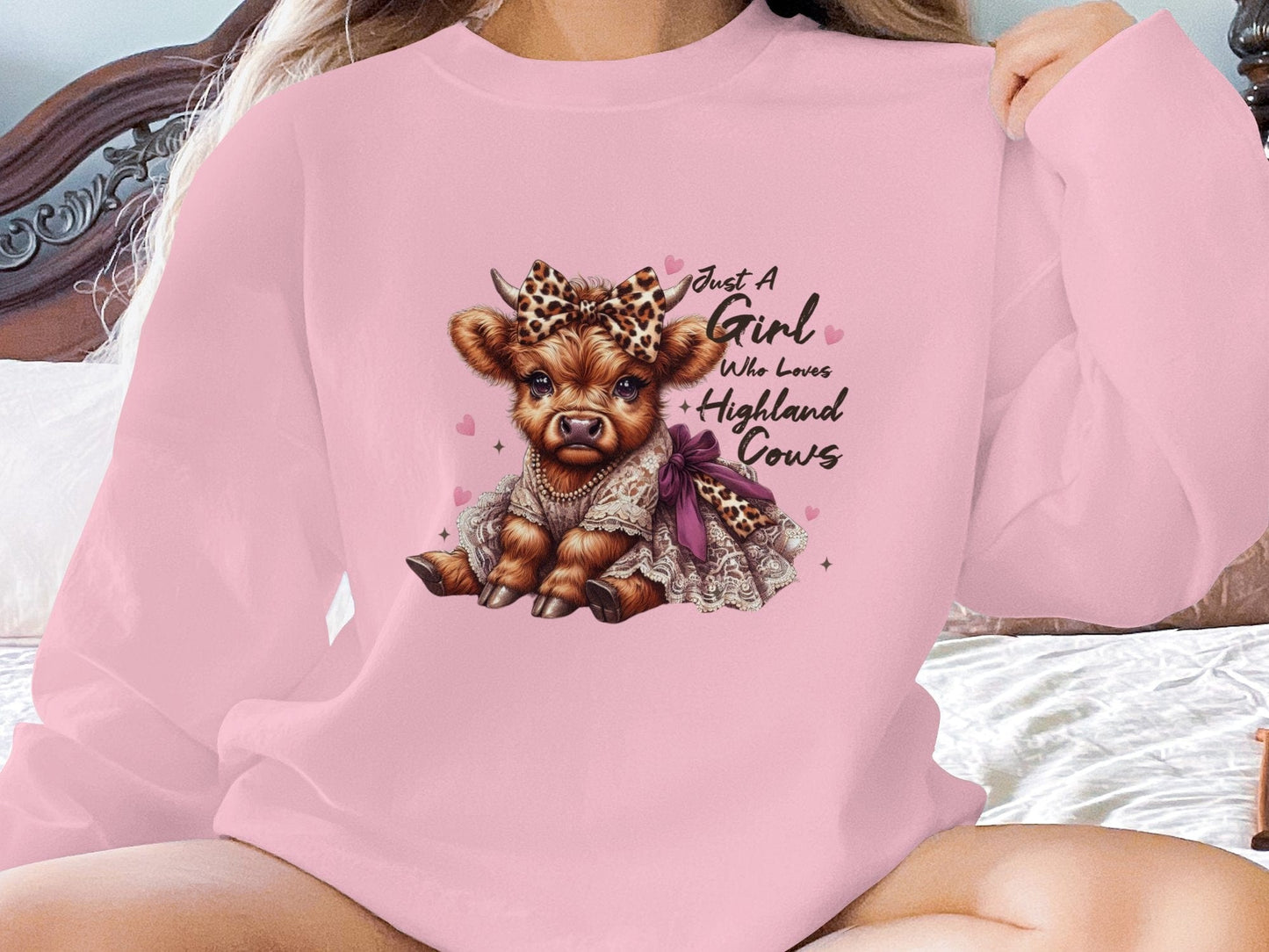 Physical Item Sweatshirts / S / Light Pink Just A Girl Who Loves Highland Cows T-Shirt or Sweatshirt, Cute Highland Cow Design