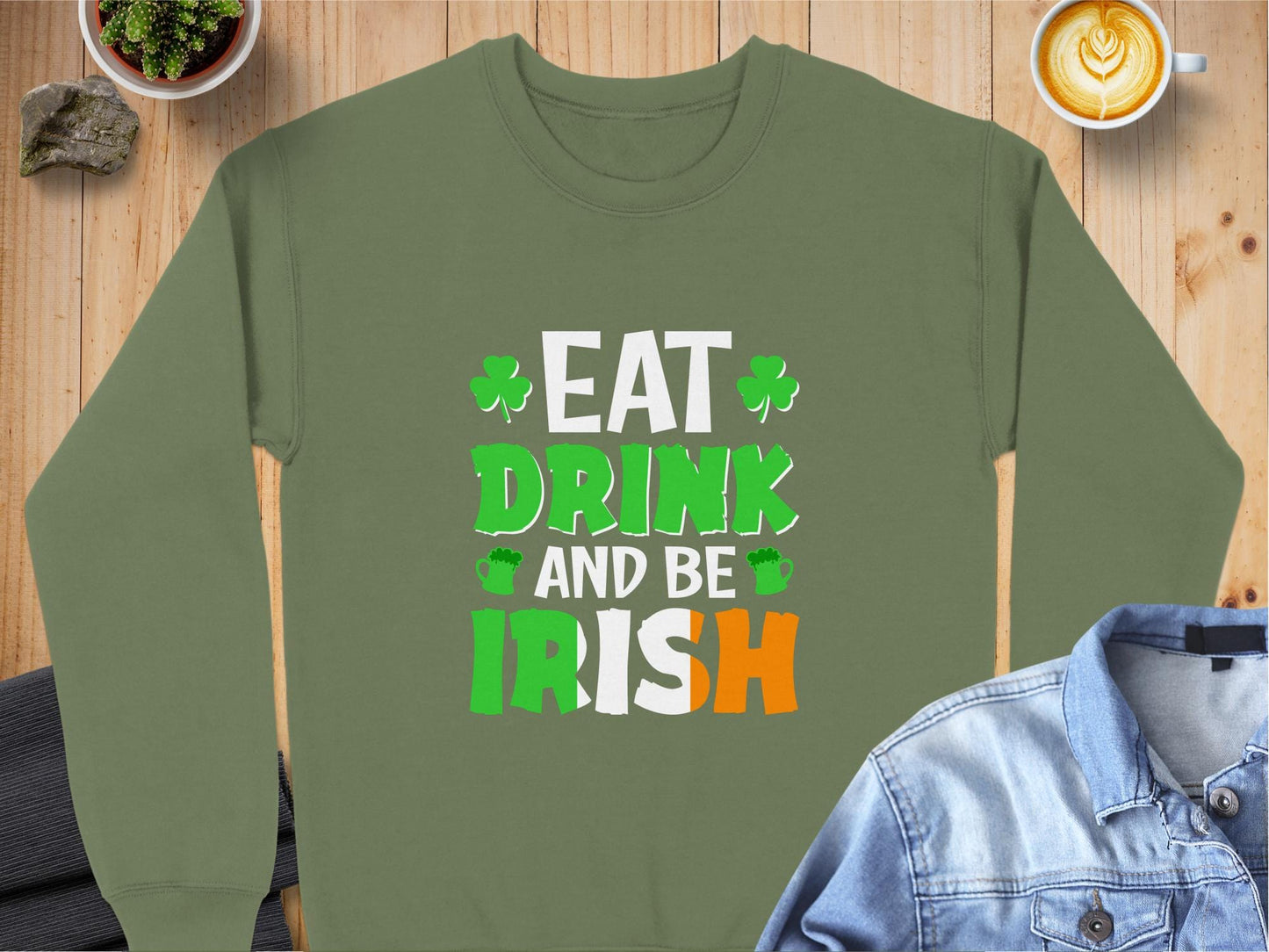 Physical Item Sweatshirts / S / Military Green Drink Irish Design for Unisex Irish T-shirt Sweatshirt