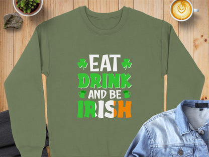 Physical Item Sweatshirts / S / Military Green Drink Irish Design for Unisex Irish T-shirt Sweatshirt