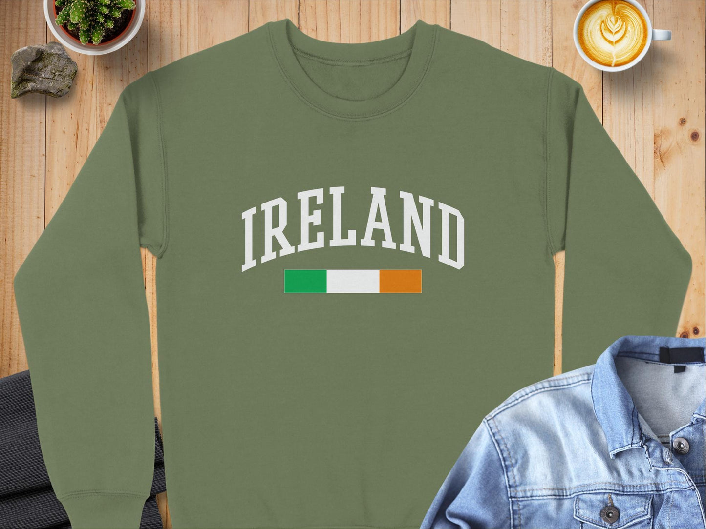 Physical Item Sweatshirts / S / Military Green Ireland Flag Design for Irish Pride T-shirt Sweatshirt