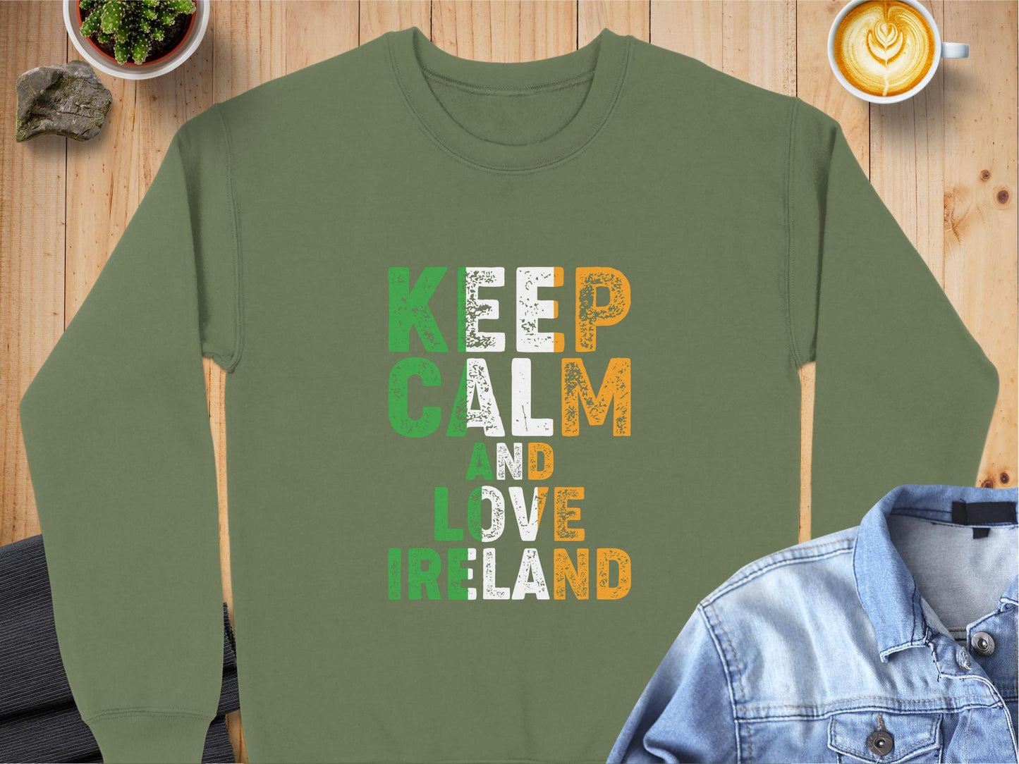 Physical Item Sweatshirts / S / Military Green Keep Calm And Love Ireland Unisex Irish t-shirt sweatshirt