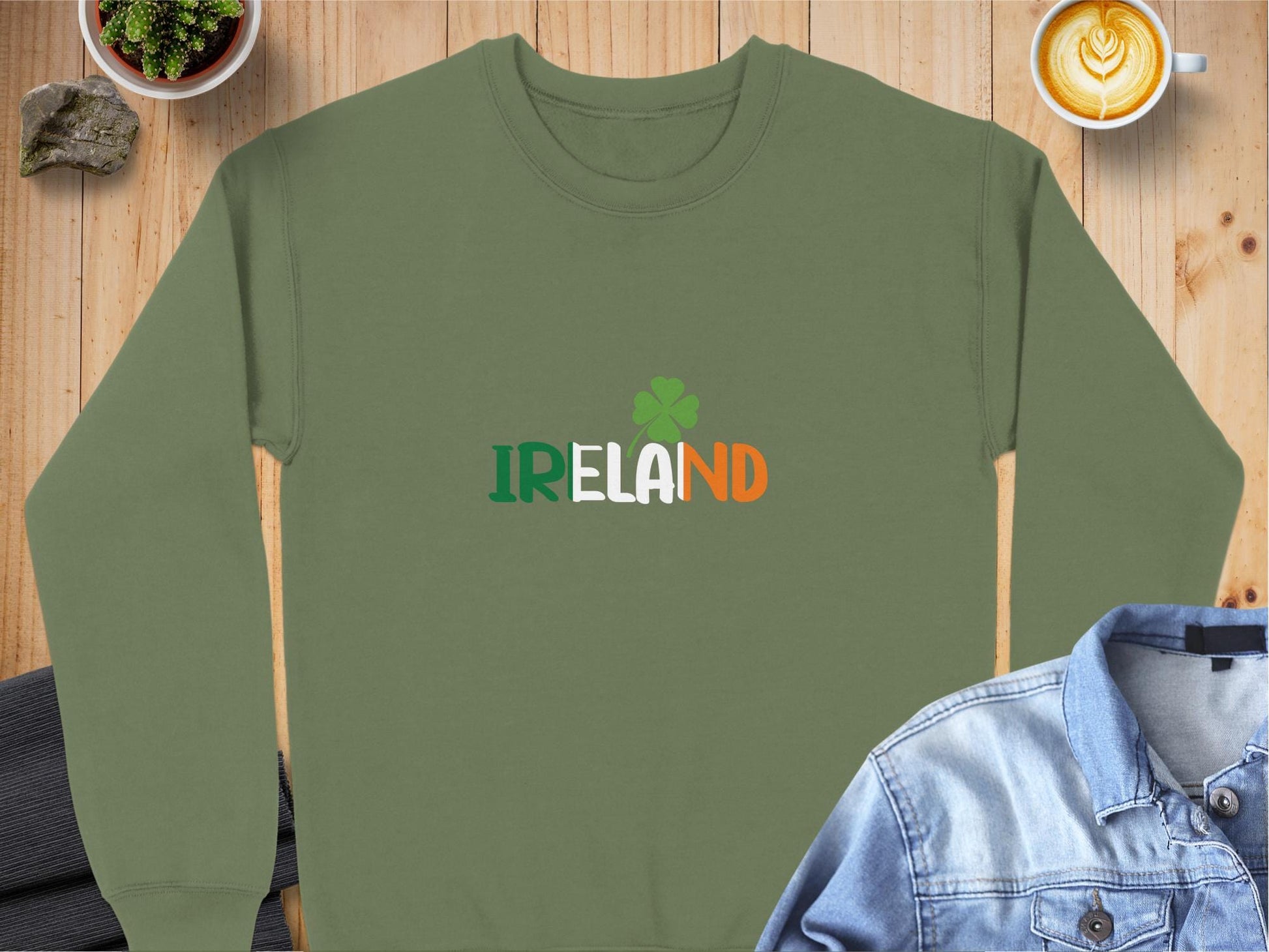 Physical Item Sweatshirts / S / Military Green Retro IR ND Clover Design Unisex Irish t-shirt sweatshirt