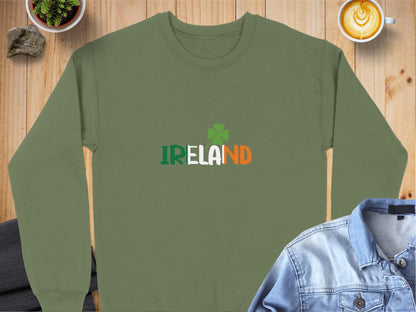 Physical Item Sweatshirts / S / Military Green Retro IR ND Clover Design Unisex Irish t-shirt sweatshirt