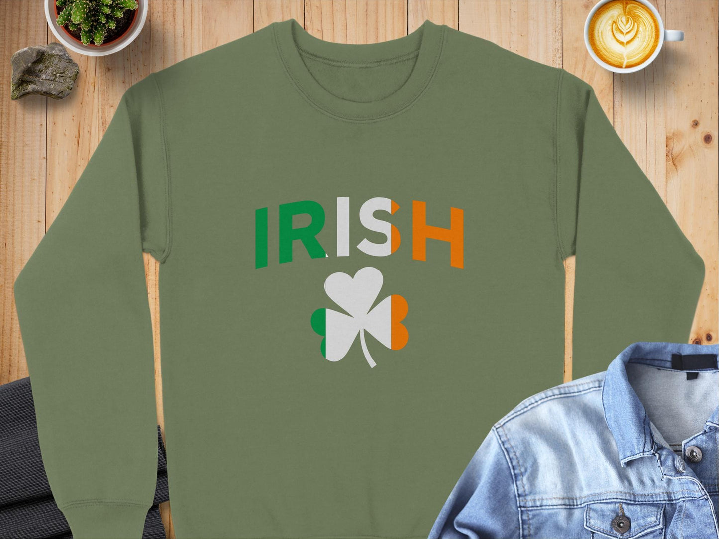 Physical Item Sweatshirts / S / Military Green Unisex Irish Shamrock Split Color Design t-shirt sweatshirt