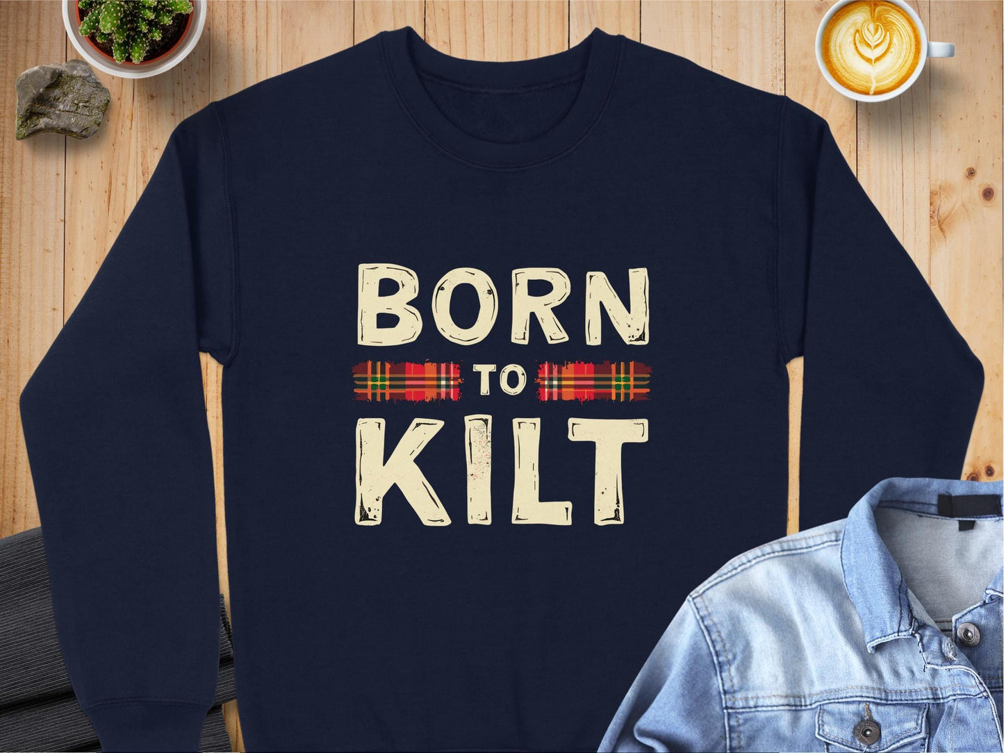 Physical Item Sweatshirts / S / Navy Bold Scottish Pride Born to Kilt T-Shirt Sweatshirt