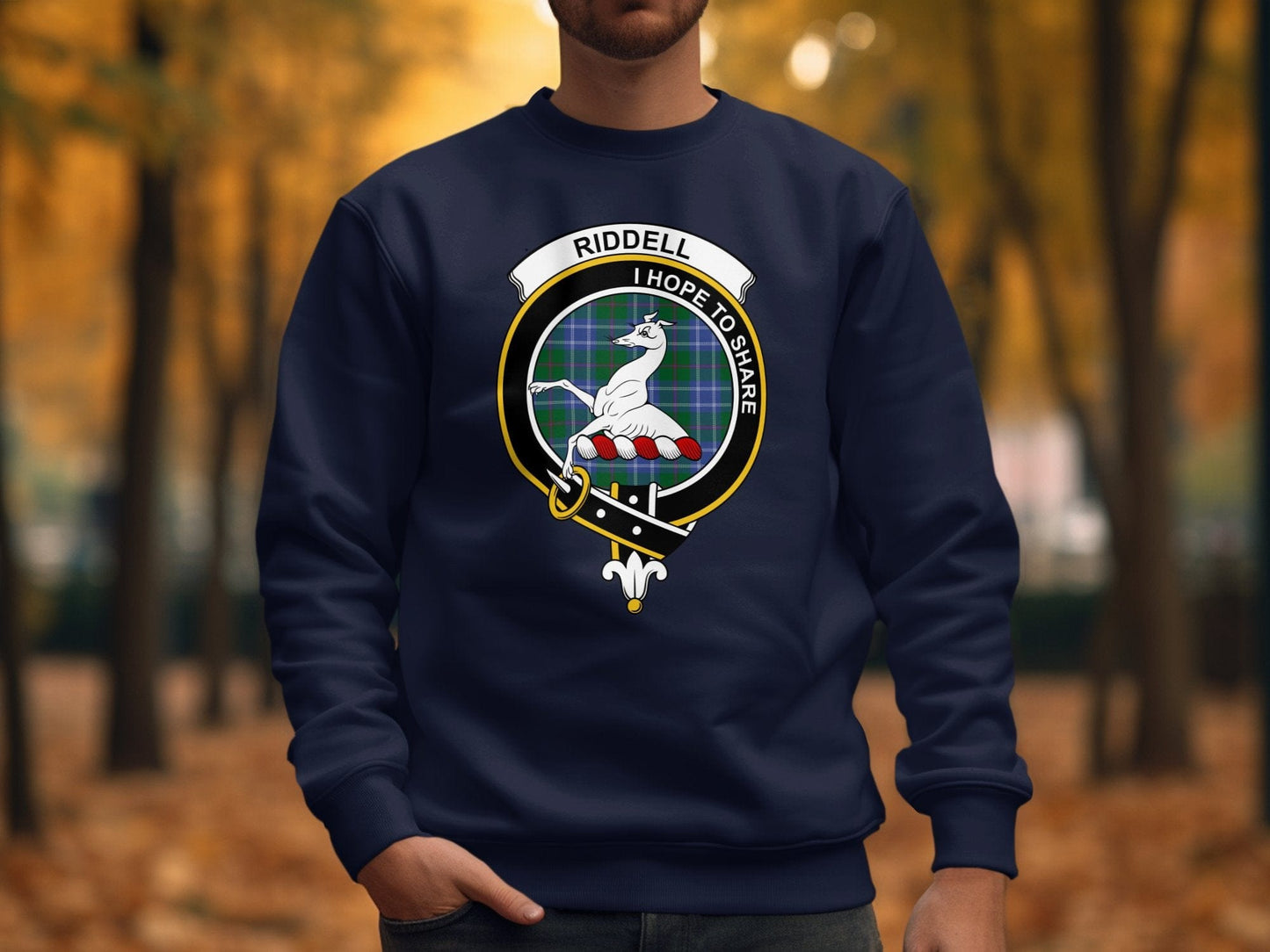 Physical Item Sweatshirts / S / Navy Riddell Scottish Clan Crest Tartan long sleeve tee sweatshirt hoodie