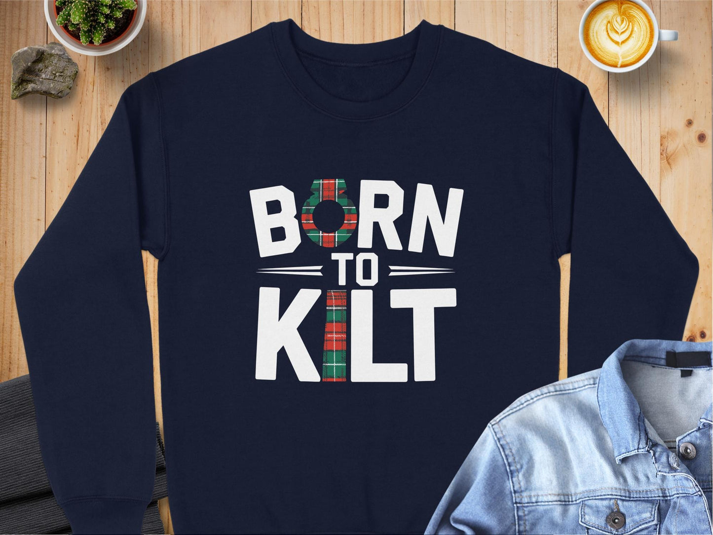 Physical Item Sweatshirts / S / Navy Unique Scottish Born to Kilt T-Shirt Sweatshirt