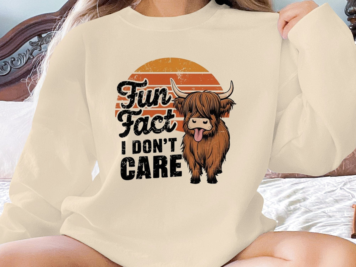 Physical Item Sweatshirts / S / Sand Fun Fact I Don't Care Highland Cow T-Shirt or Sweatshirt, Funny Cow Graphic Tee, Cute Animal Shirt