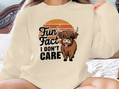 Physical Item Sweatshirts / S / Sand Fun Fact I Don't Care Highland Cow T-Shirt or Sweatshirt, Funny Cow Graphic Tee, Cute Animal Shirt