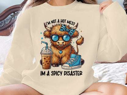 Physical Item Sweatshirts / S / Sand Highland Cow Cute Shirt, Funny Spicy Disaster Graphic Tee, Trendy Highland Cow Sweatshirt, Gift for Cow Lover