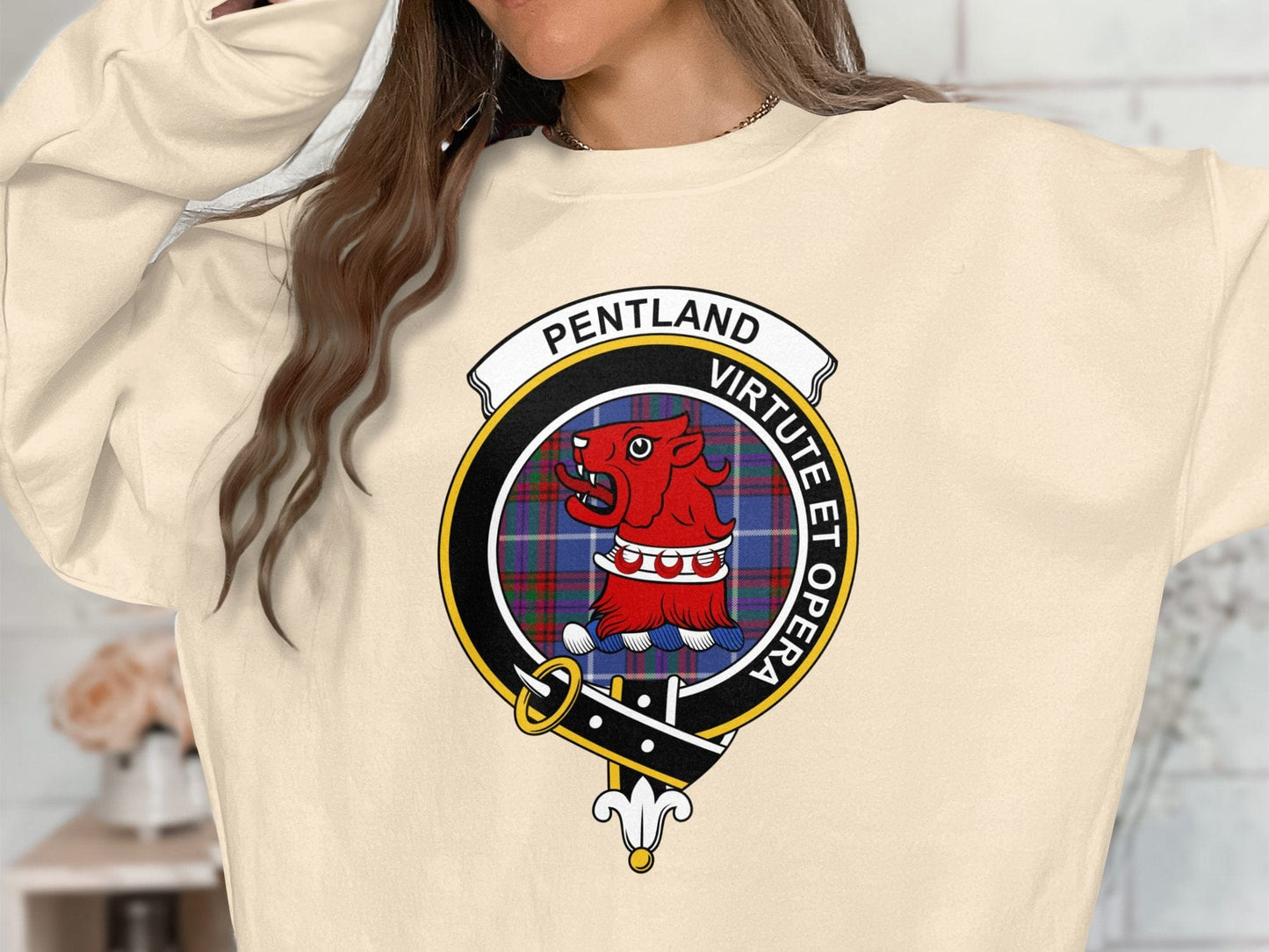 Physical Item Sweatshirts / S / Sand Pentland Clan Crest Scottish Tartan long sleeve tee sweatshirt hoodie