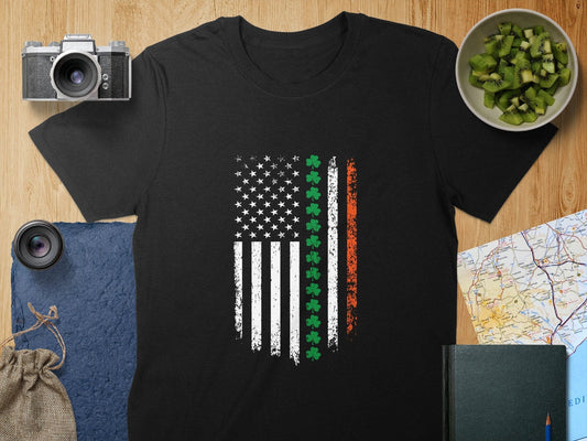 Physical Item T-Shirts / S / Black Distressed USA Flag Shamrock Stripe Unisex Irish T-shirt Sweatshirt