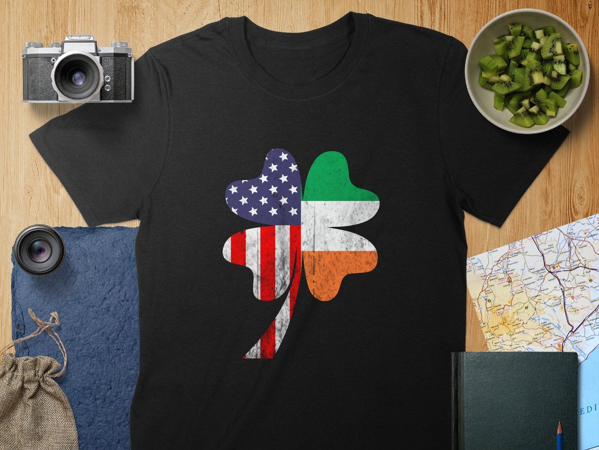 Physical Item T-Shirts / S / Black USA and Ireland Flag Clover Design t-shirt sweatshirt