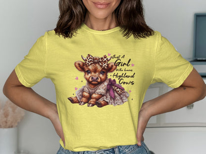 Physical Item T-Shirts / S / Cornsilk Just A Girl Who Loves Highland Cows T-Shirt or Sweatshirt, Cute Highland Cow Design