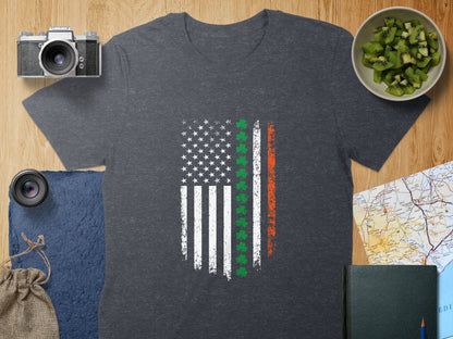 Physical Item T-Shirts / S / Dark Heather Distressed USA Flag Shamrock Stripe Unisex Irish T-shirt Sweatshirt