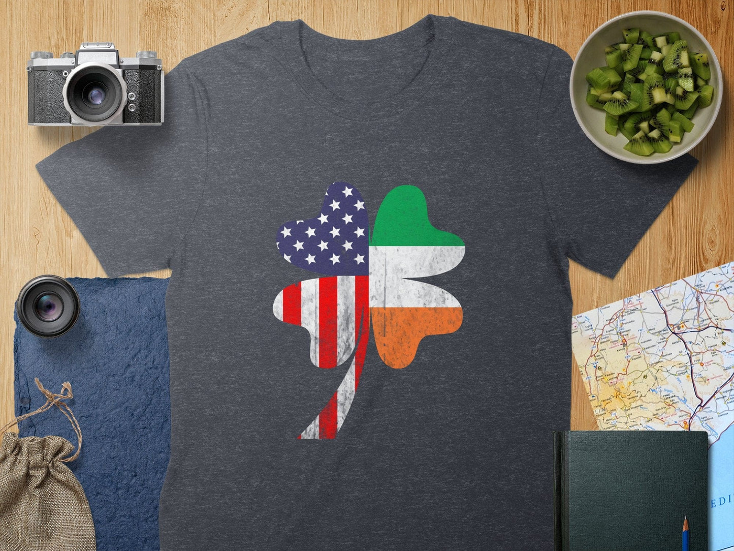 Physical Item T-Shirts / S / Dark Heather USA and Ireland Flag Clover Design t-shirt sweatshirt