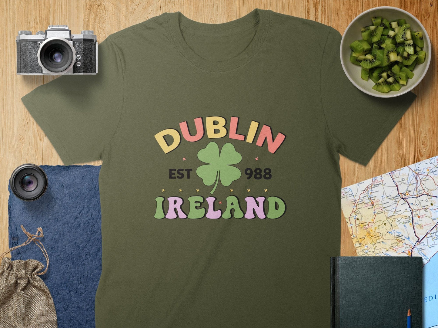 Physical Item T-Shirts / S / Military Green Dublin Ireland Clover EST 988 Graphic t-shirt sweatshirt