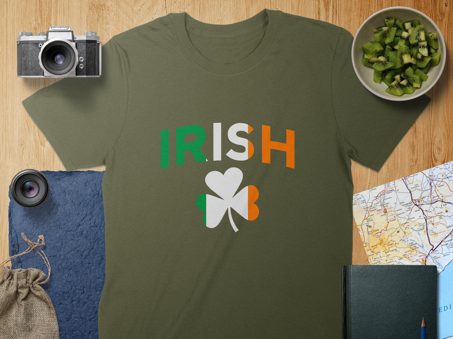 Physical Item T-Shirts / S / Military Green Unisex Irish Shamrock Split Color Design t-shirt sweatshirt